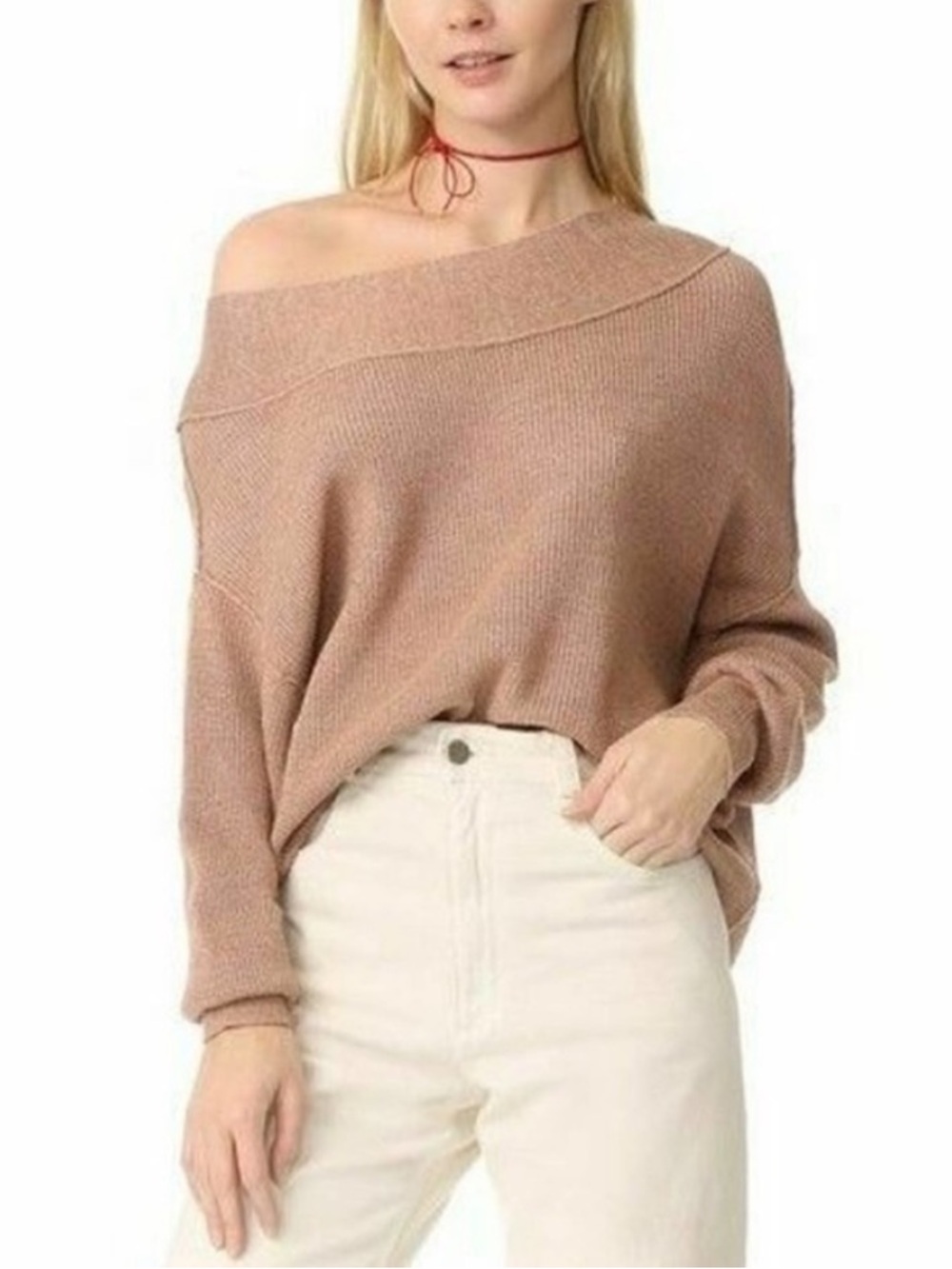 ·Free People· Tan Alana Off the Should Sweater Size XS